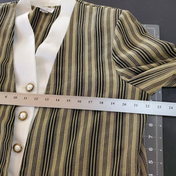 Dress Savvy Vintage Blazer Womens Size 12 Tan Striped 90s Preppy Mod Glam Rock - Picture 9 of 11